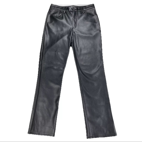 Good American Faux Leather Icon Straight Pants Brown Metallic Women Size 14/32 - Picture 1 of 8